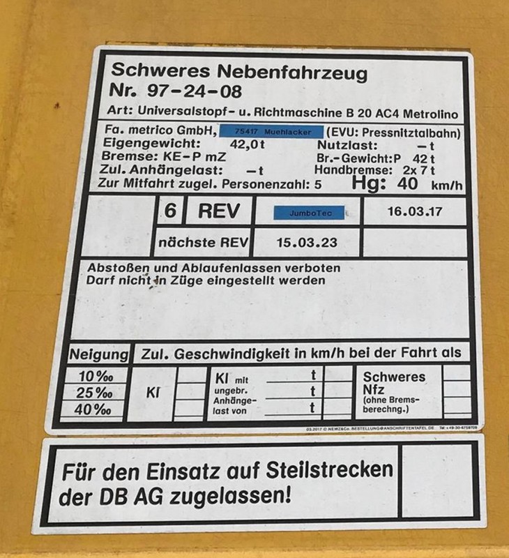Matisa B20AC4 Metico (2018-11-05 Überhern Allemagne) (3.jpg (249.5 Kio) Vu 2260 fois Matisa B20AC4 Metico (2018-11-05 Überhern Allemagne) (3.jpg